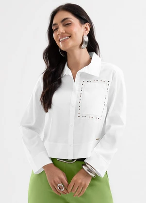 Cativa - Camisa em Tricoline com Bordado a Laser Branco - CATIVA
