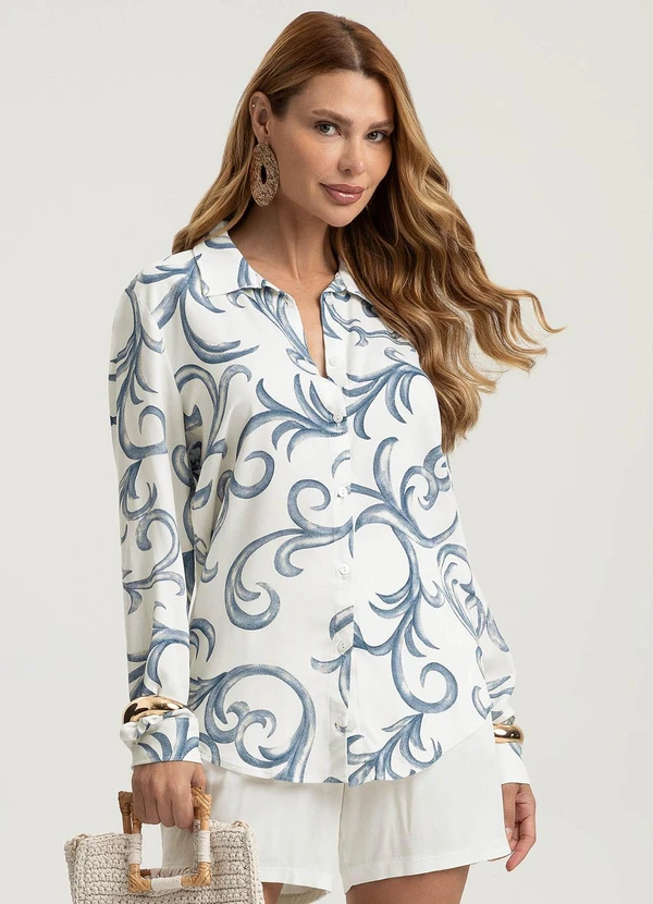 Gris - Camisa em Viscose Azul  2