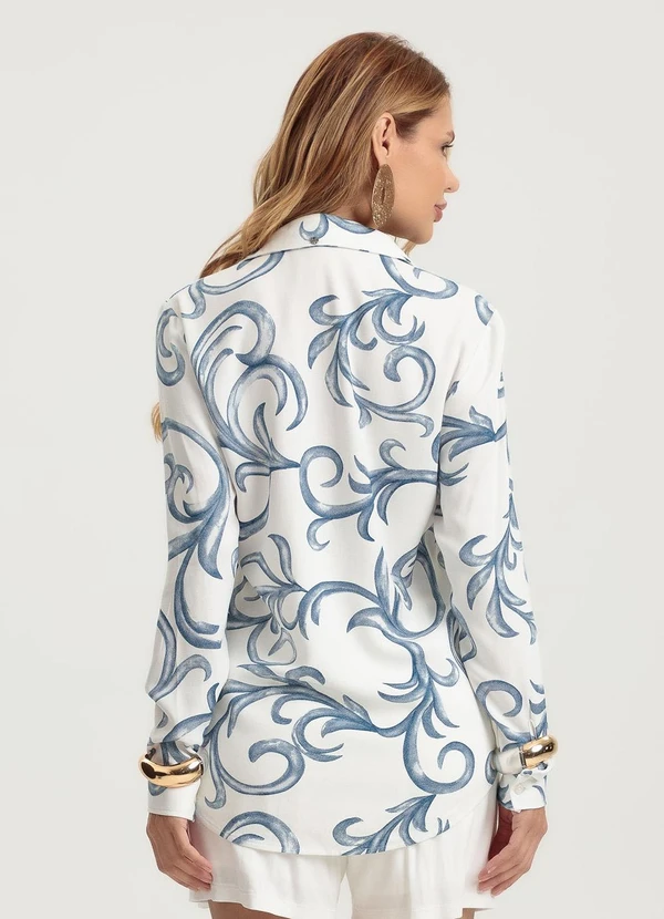 Gris - Camisa em Viscose Azul  3