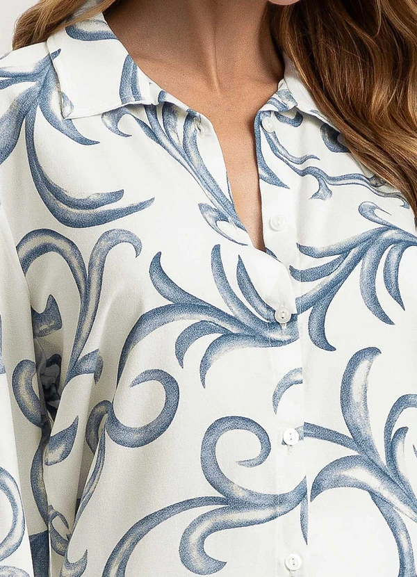 Gris - Camisa em Viscose Azul  4