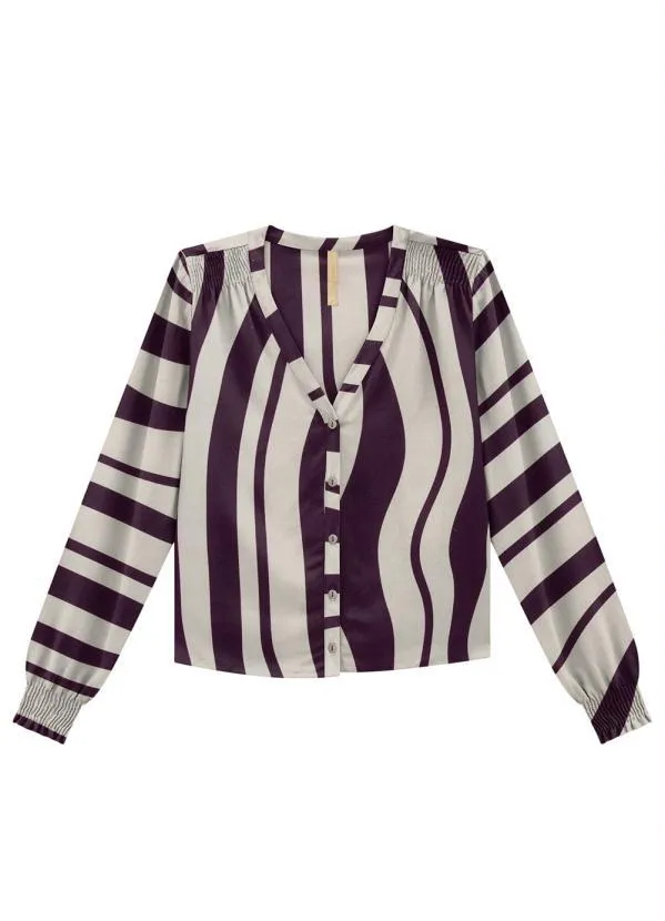 Lunender - Camisa em Viscose com Detalhe Ombros Roxo