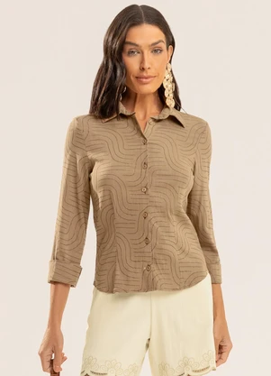 Gris - Camisa em Viscose com Elastano Marrom - GRIS