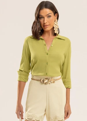 Gris - Camisa em Viscose com Elastano Verde - GRIS