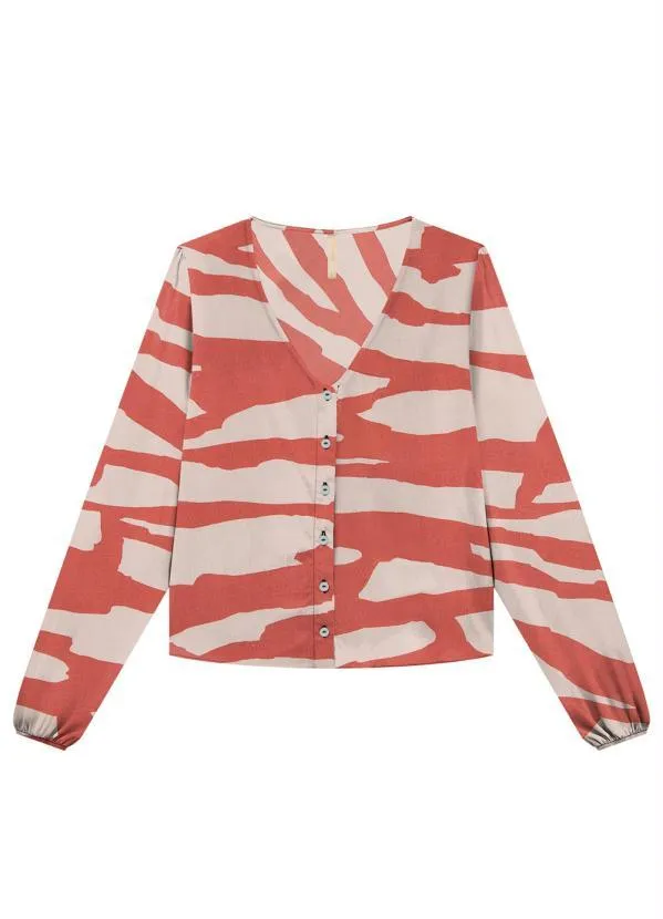 Lunender - Camisa em Viscose com Manga Bufante Laranja