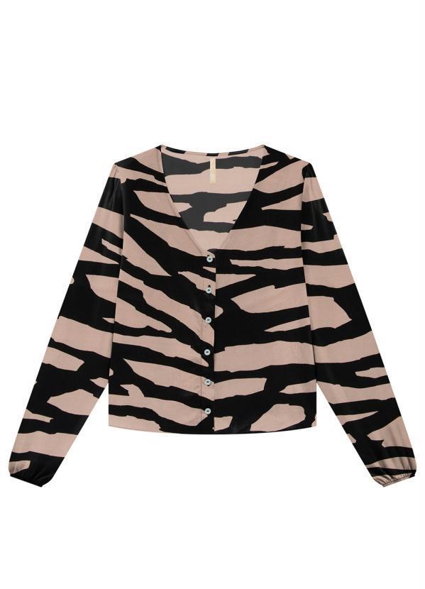 Lunender - Camisa em Viscose com Manga Bufante Preto