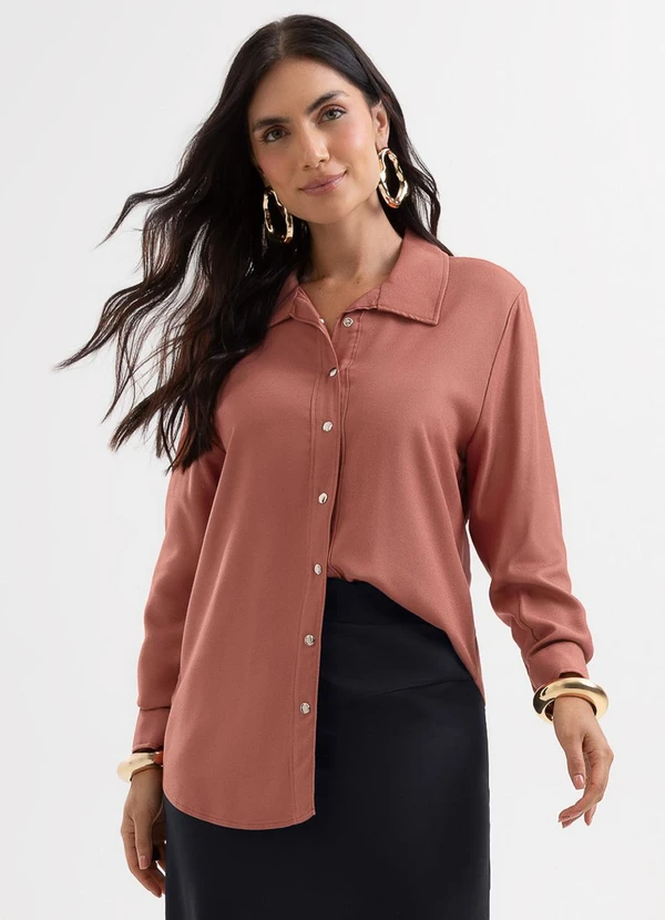 Cativa - Camisa em Viscose Creponada Leve Marrom