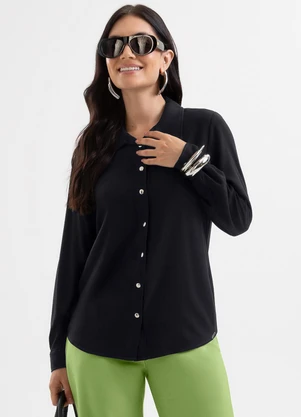 Cativa - Camisa em Viscose Creponada Leve Preto - CATIVA