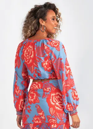 Farm - Camisa em Viscose Mania de Caju Azul - FARM