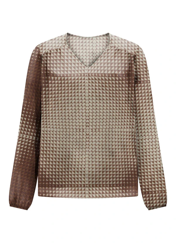 Lunender - Camisa Estampada com Decote em V Marrom