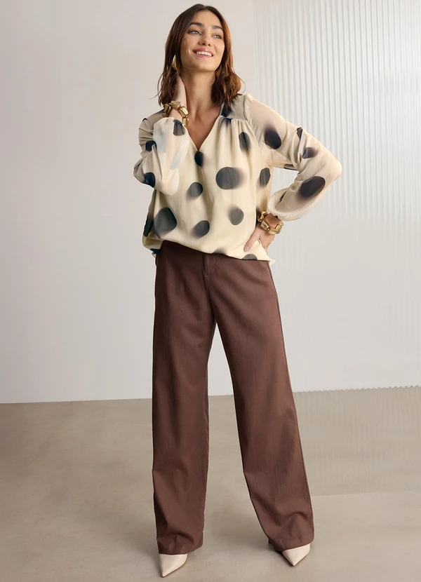 CAMISA ESTAMPADA COM DECOTE EM V PRETO - LUNENDER FEMININA