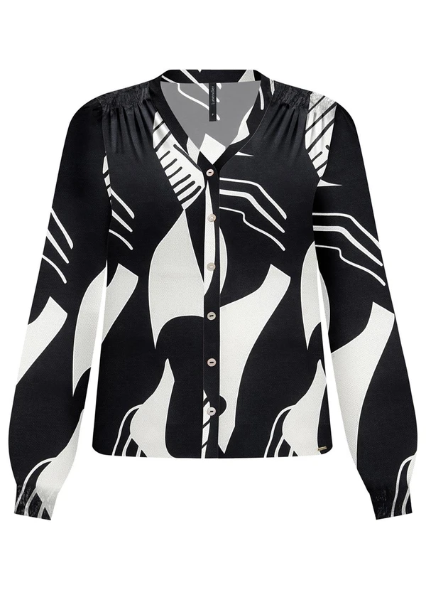 Lunender - Camisa Estampada com Punhos Elásticos Preto 1