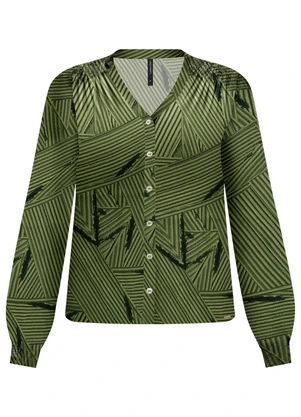 Lunender - Camisa Estampada com Punhos Elásticos Verde - LUNENDER