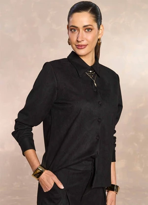 Doce Trama - Camisa Ethnic Blur em Suede Preto - DOCE TRAMA