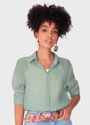 Enfim - Camisa Femina Tradicional em Liocel Verde Menta - ENFIM