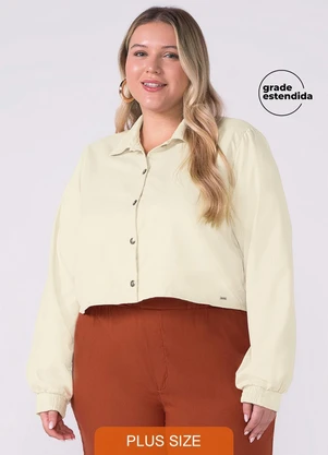 Marialícia - Camisa Feminina Alfaiataria com Botões Bege - MARIALÍCIA