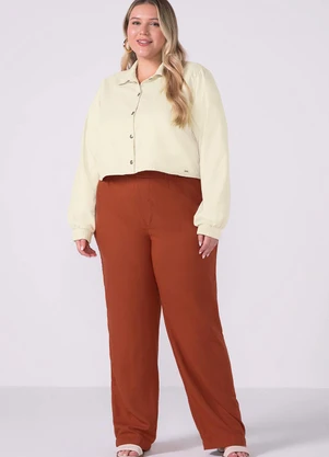 Marialícia - Camisa Feminina Alfaiataria com Botões Bege - MARIALÍCIA