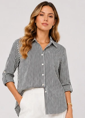 Rovitex - Camisa Feminina Alongada em Viscose Azul - ROVITEX