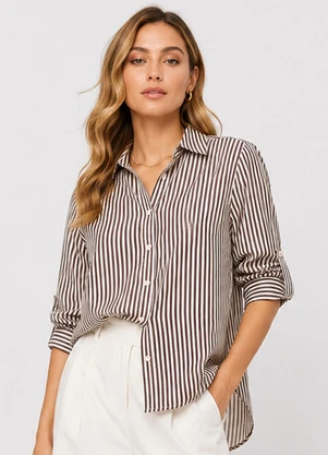 Rovitex - Camisa Feminina Alongada em Viscose Marrom - ROVITEX