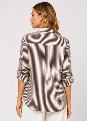Rovitex - Camisa Feminina Alongada em Viscose Marrom - ROVITEX