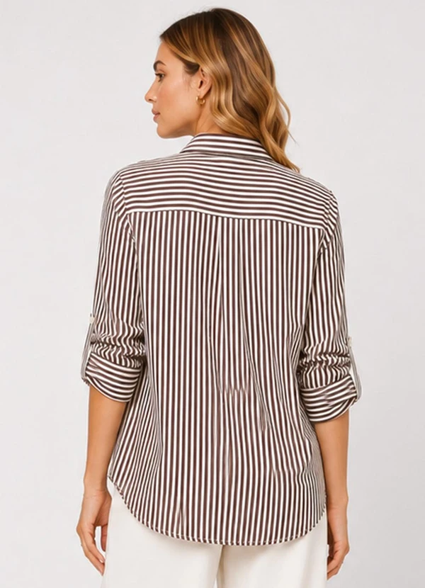 CAMISA FEMININA ALONGADA EM VISCOSE MARROM - ROVITEX
