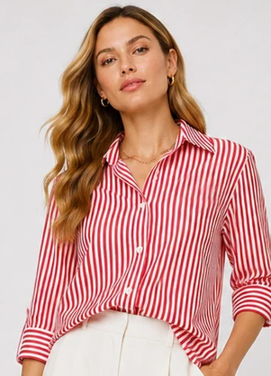 Rovitex - Camisa Feminina Alongada em Viscose Vermelho - ROVITEX