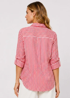 Rovitex - Camisa Feminina Alongada em Viscose Vermelho - ROVITEX