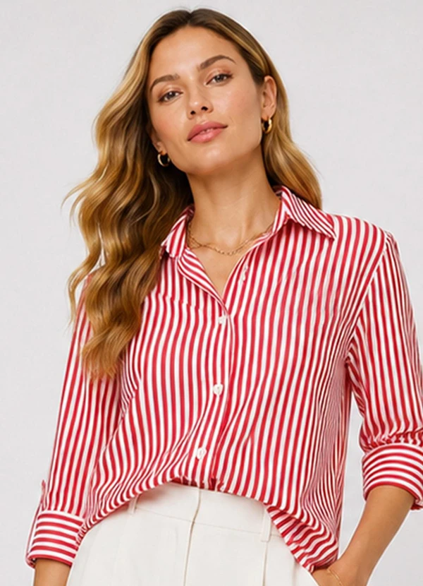 Rovitex - Camisa Feminina Alongada em Viscose Vermelho