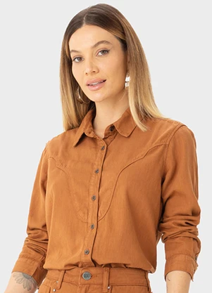 Enfim - Camisa Feminina Ampla em Sarja Marrom - ENFIM