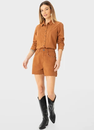 Enfim - Camisa Feminina Ampla em Sarja Marrom - ENFIM