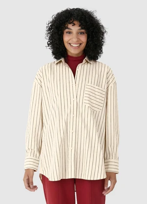 Malwee - Camisa Feminina Ampla Listrada Marrom - MALWEE