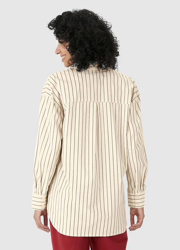 Malwee - Camisa Feminina Ampla Listrada Marrom 3