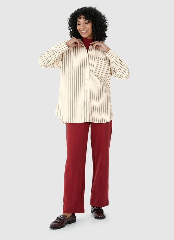 Malwee - Camisa Feminina Ampla Listrada Marrom 6