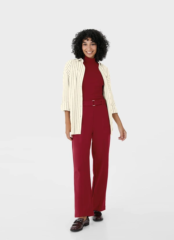 Malwee - Camisa Feminina Ampla Listrada Marrom 7