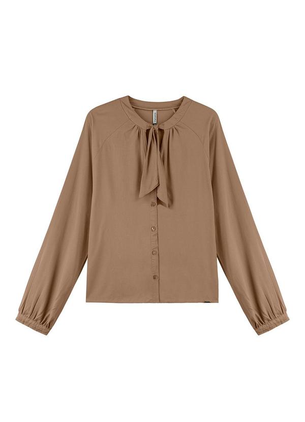 Marialícia - Camisa Feminina com Amarração Gola Marrom
