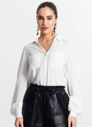 Select - Camisa Feminina com Bolsos Manga Longa Bege - SELECT