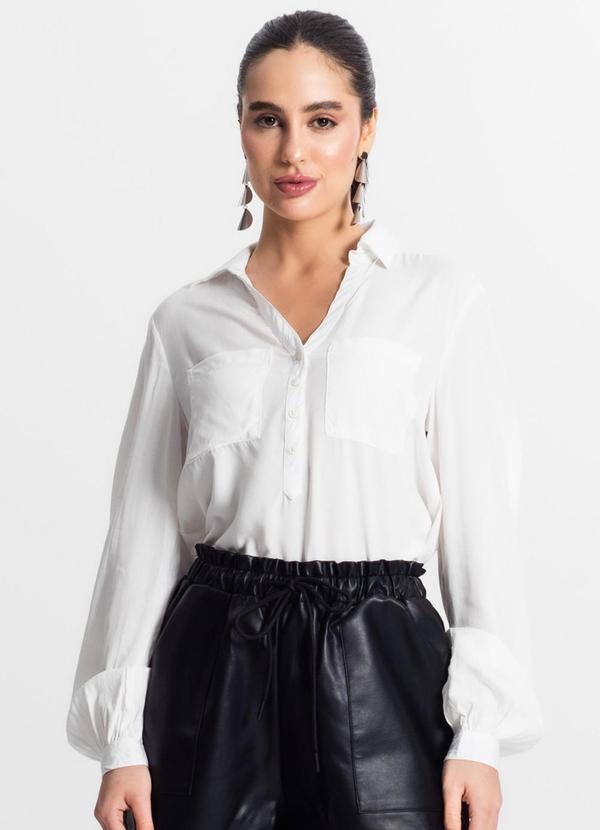 Select - Camisa Feminina com Bolsos Manga Longa Bege