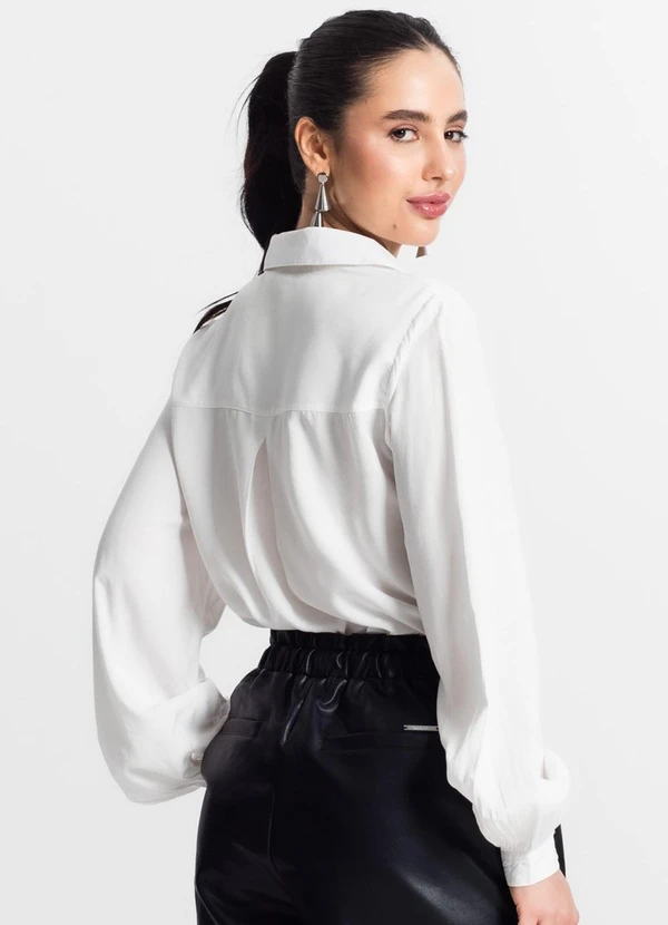 Select - Camisa Feminina com Bolsos Manga Longa Bege 2