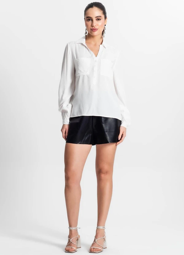 Select - Camisa Feminina com Bolsos Manga Longa Bege 3