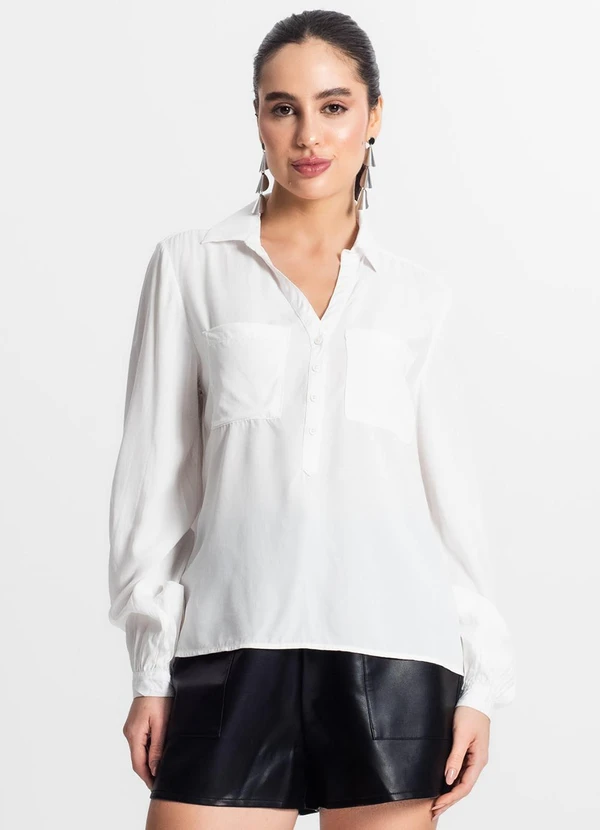 Select - Camisa Feminina com Bolsos Manga Longa Bege 4