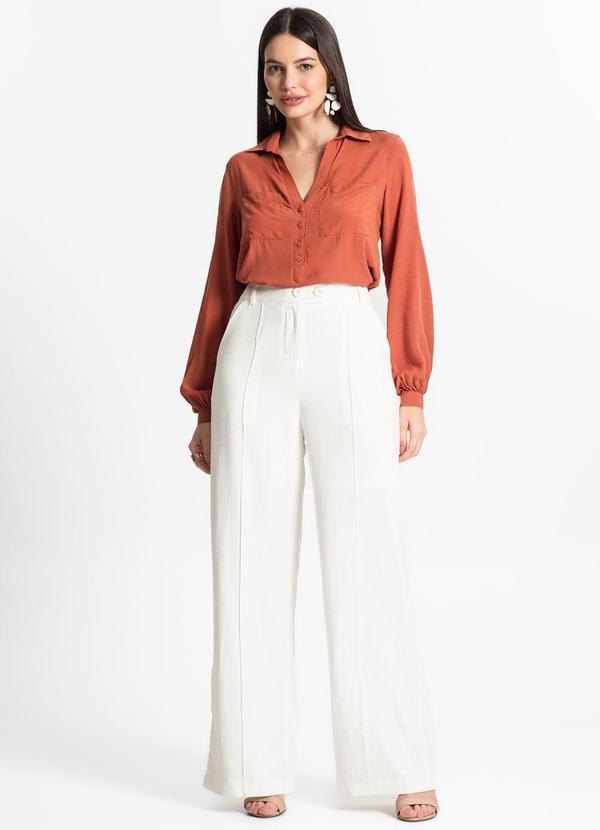 Select - Camisa Feminina com Bolsos Manga Longa Marrom 3