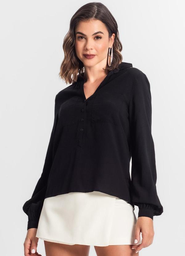 Select - Camisa Feminina com Bolsos Manga Longa Preto 1