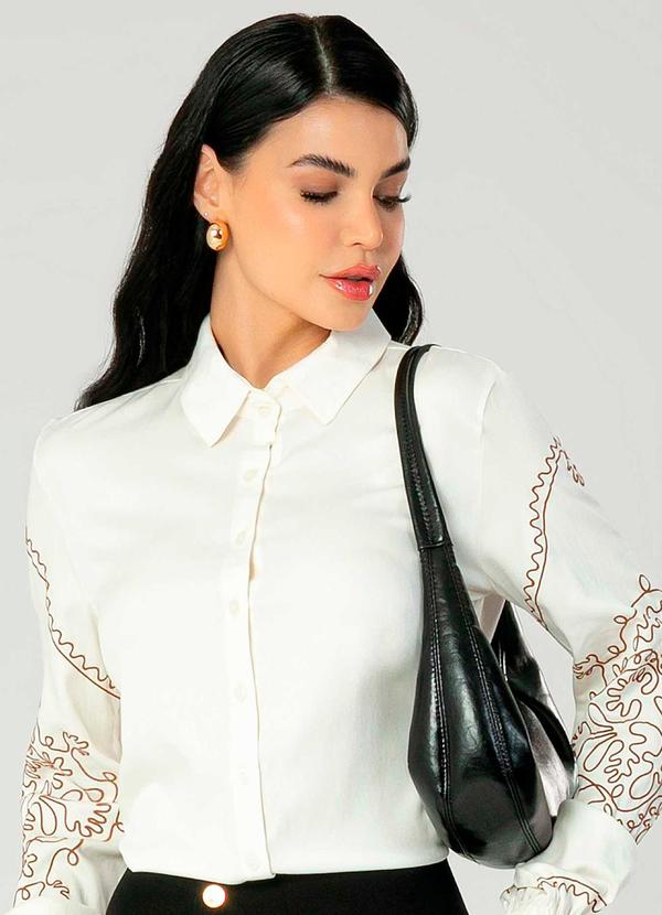 Gris - Camisa Feminina com Estampa nas Mangas Branco