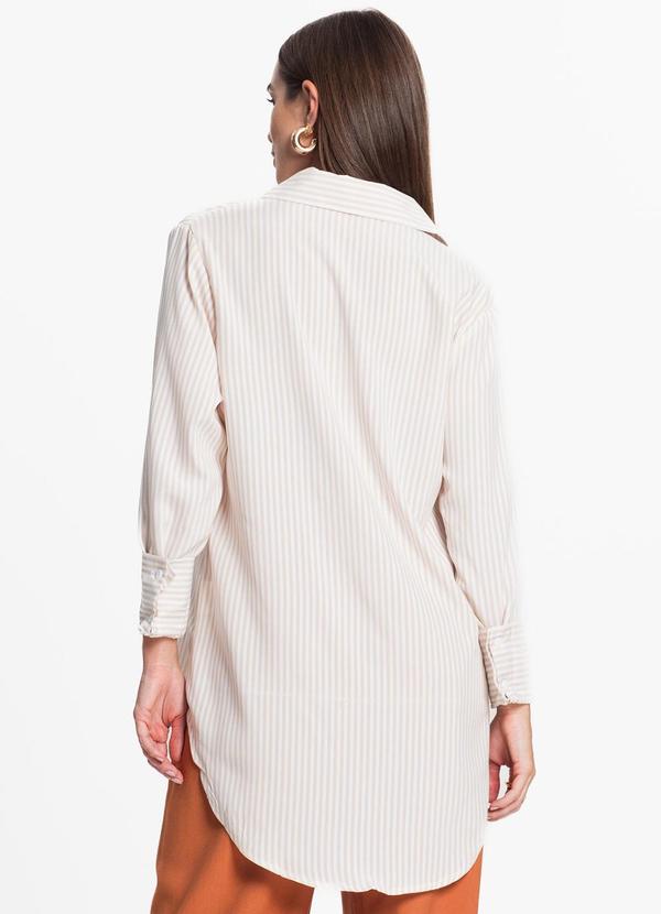 Rovitex - Camisa Feminina com Listras e Bolso Bege 2
