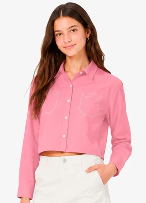 Minty - Camisa Feminina Cropped com Strass Rosa - MINTY
