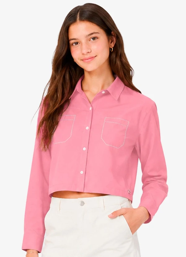 Minty - Camisa Feminina Cropped com Strass Rosa