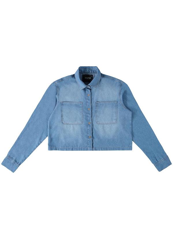 Enfim - Camisa Feminina Cropped Jeans Soft Azul 2