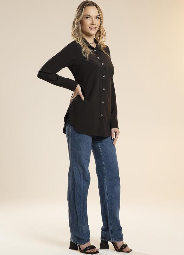 Habana - Camisa Feminina de Botão com Manga Longa Preto 3
