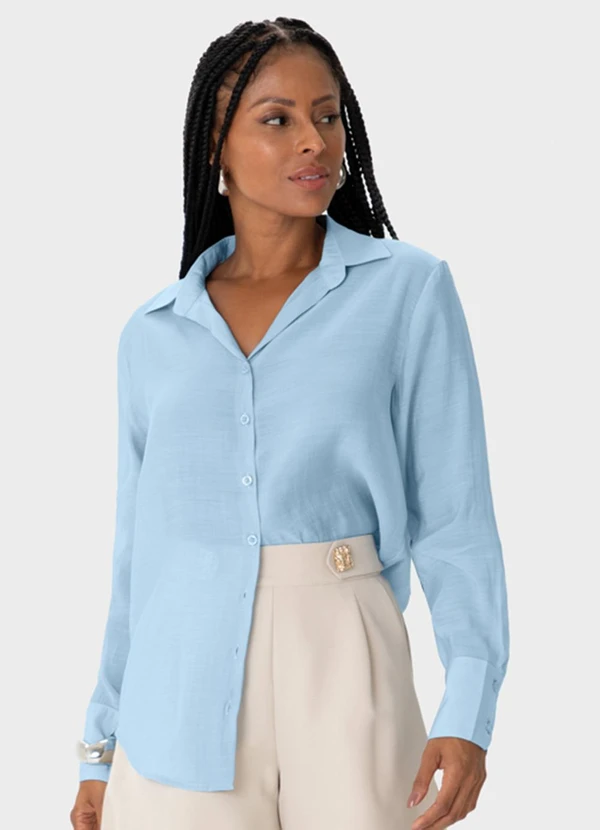 Enfim - Camisa Feminina em Liocel Azul Claro