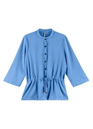 Marialícia - Camisa Feminina em Tecido com Botões Azul - MARIALÍCIA