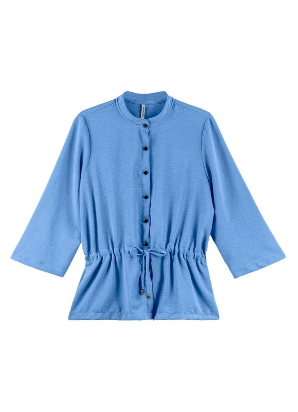 Marialícia - Camisa Feminina em Tecido com Botões Azul